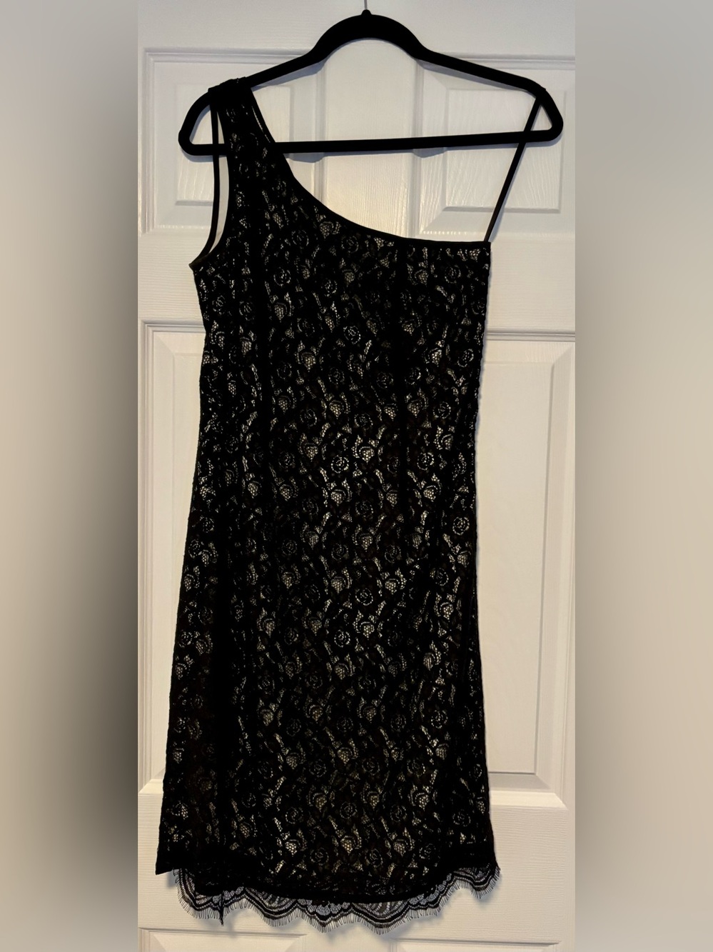 Jacob One-Shoulder Black Lace Overlay Dress